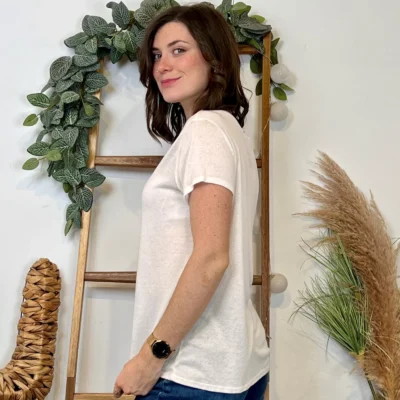 K139- T-shirt uni Lin/Viscose 🇮🇹 - blanc - taille-unique