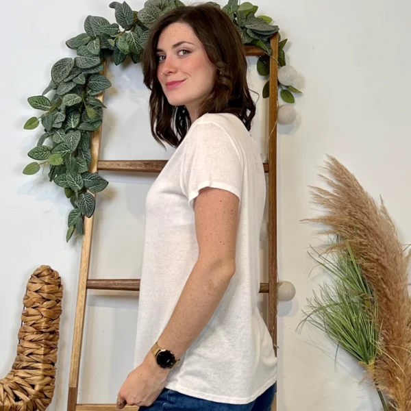 K139- T-shirt uni Lin/Viscose 🇮🇹 - blanc - taille-unique