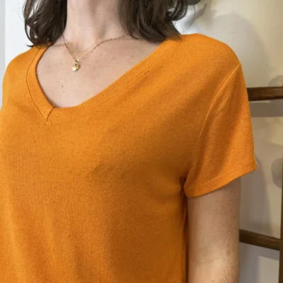 K139- T-shirt uni Lin/Viscose 🇮🇹 - orange - taille-unique