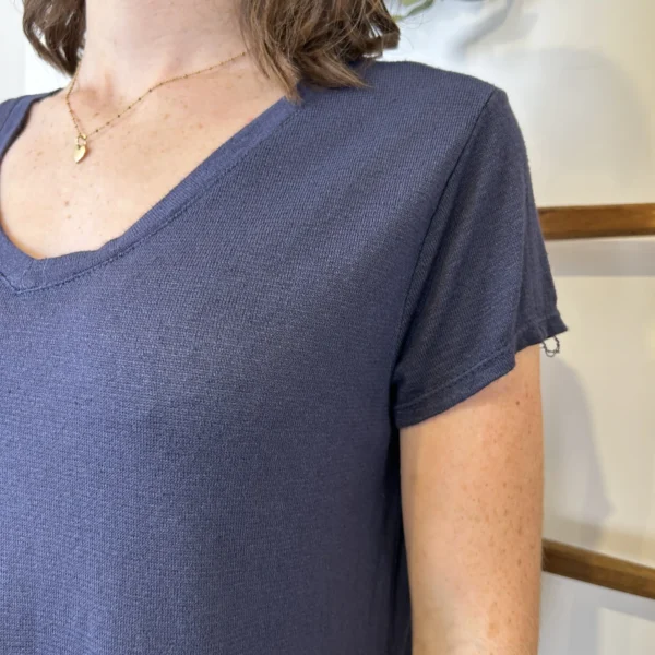 K139- T-shirt uni Lin/Viscose 🇮🇹 - marine - taille-unique