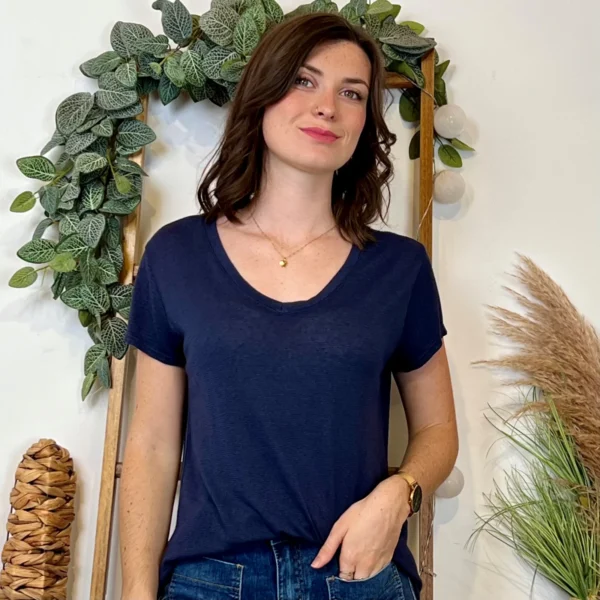 K139- T-shirt uni Lin/Viscose 🇮🇹 - marine - taille-unique