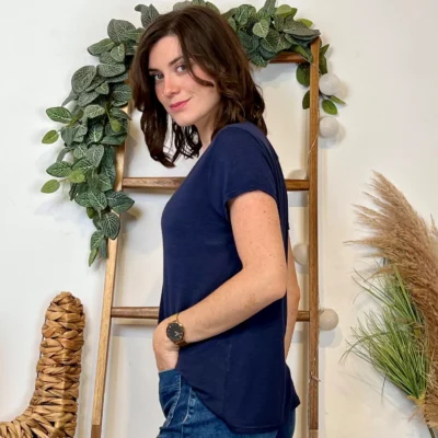 K139- T-shirt uni Lin/Viscose 🇮🇹 - marine - taille-unique