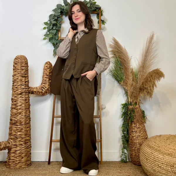 L754- Pantalon tailleur (T36-T40) - marron - 40