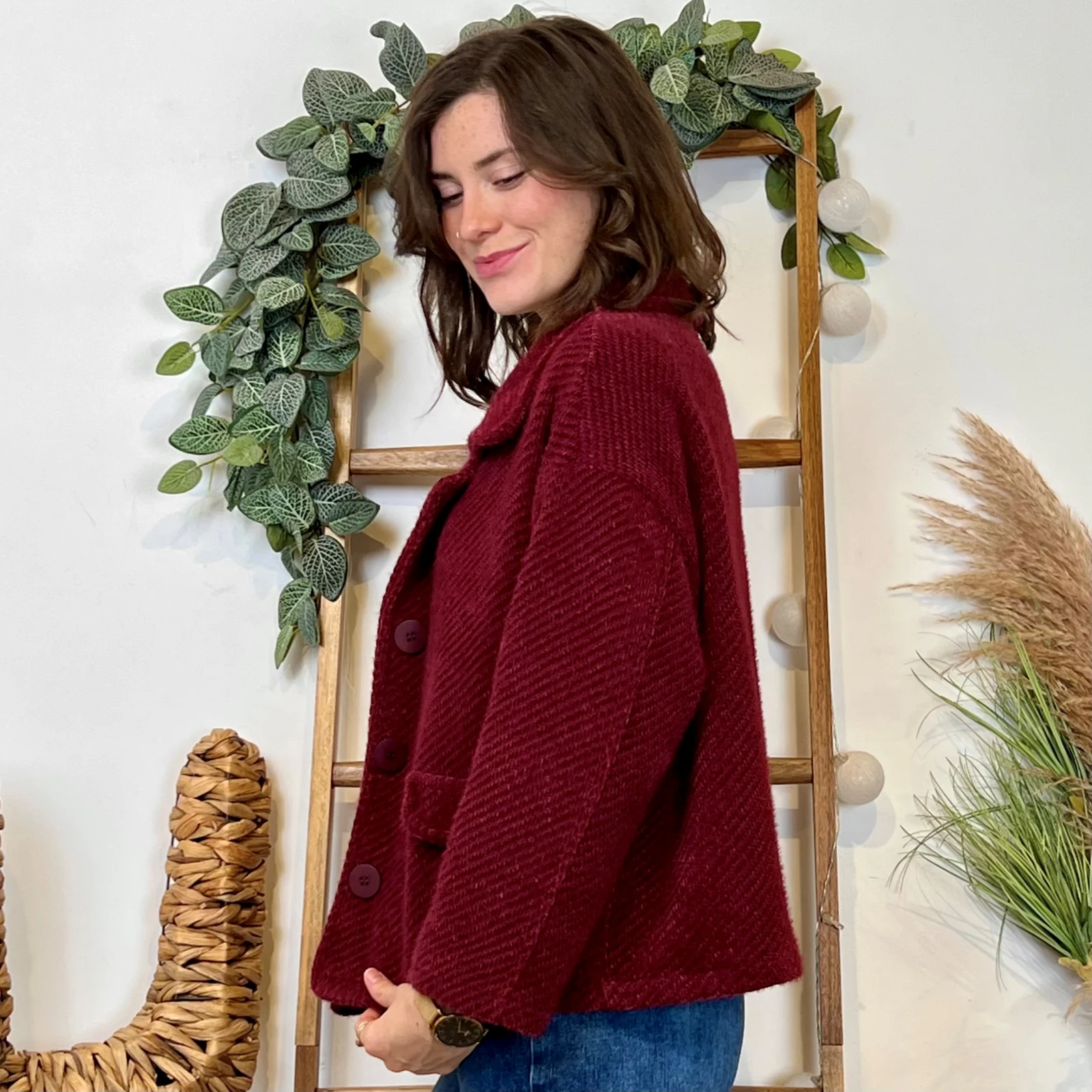 K054- Veste courte chevron (Tu) 🇮🇹 - bordeaux - taille-unique
