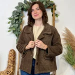 Veste courte femme chevron « Tendance » - marron-choco - taille-unique