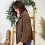 Veste courte femme chevron « Tendance » - marron-choco - taille-unique