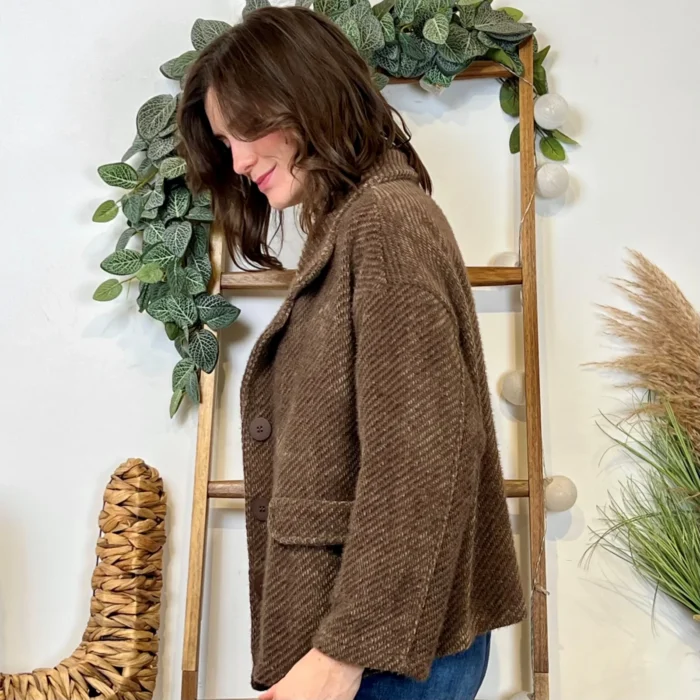 Veste courte femme chevron « Tendance » - marron-choco - taille-unique