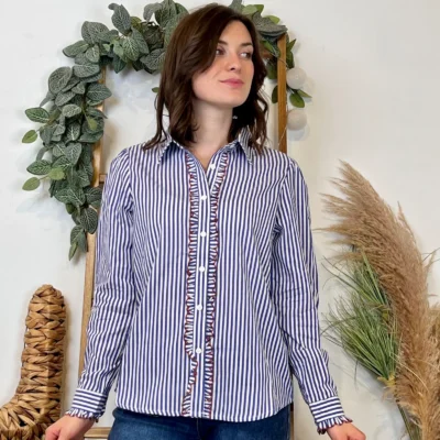 K115- Blouse Rayée en coton (T36-t38) - bleu-indigo - 38