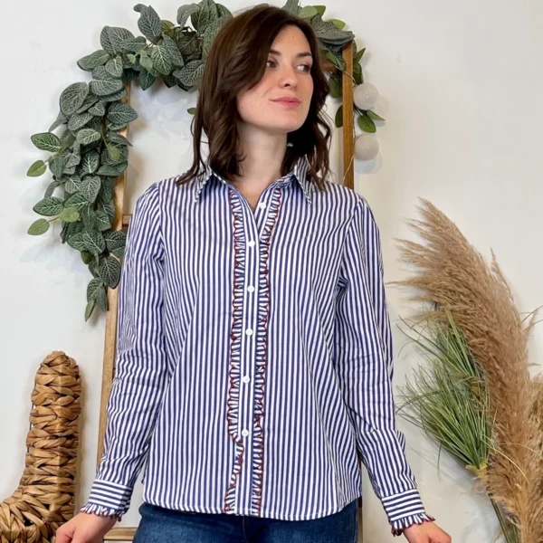 K115- Blouse Rayée en coton (T36-t38) - bleu-indigo - 38