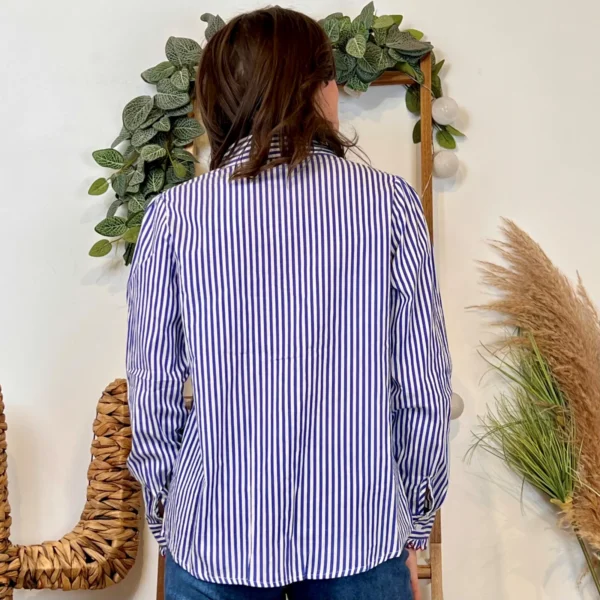 K115- Blouse Rayée en coton (T36-t38) - bleu-indigo - 38