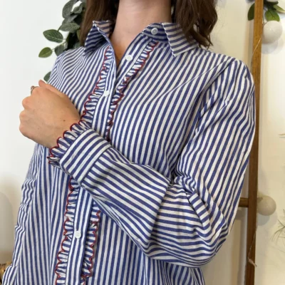 K115- Blouse Rayée en coton (T36-t38) - bleu-indigo - 38