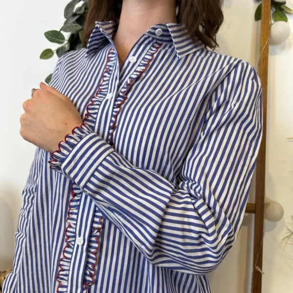 K115- Blouse Rayée en coton (T36-t38) - bleu-indigo - 38
