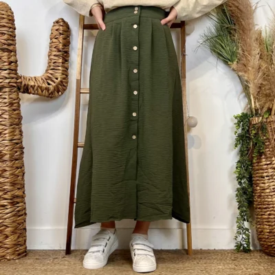 M046- Jupe boutonnée "Maëlle" (T36-T38) - kaki - 38