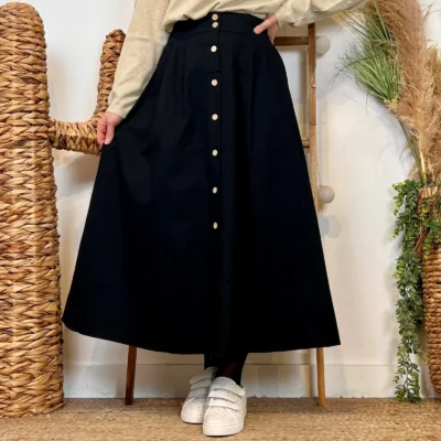 M046- Jupe boutonnée "Maëlle" (T36-T38) - noir - 38