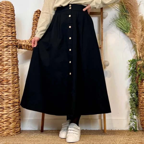 M046- Jupe boutonnée "Maëlle" (T36-T38) - noir - 38