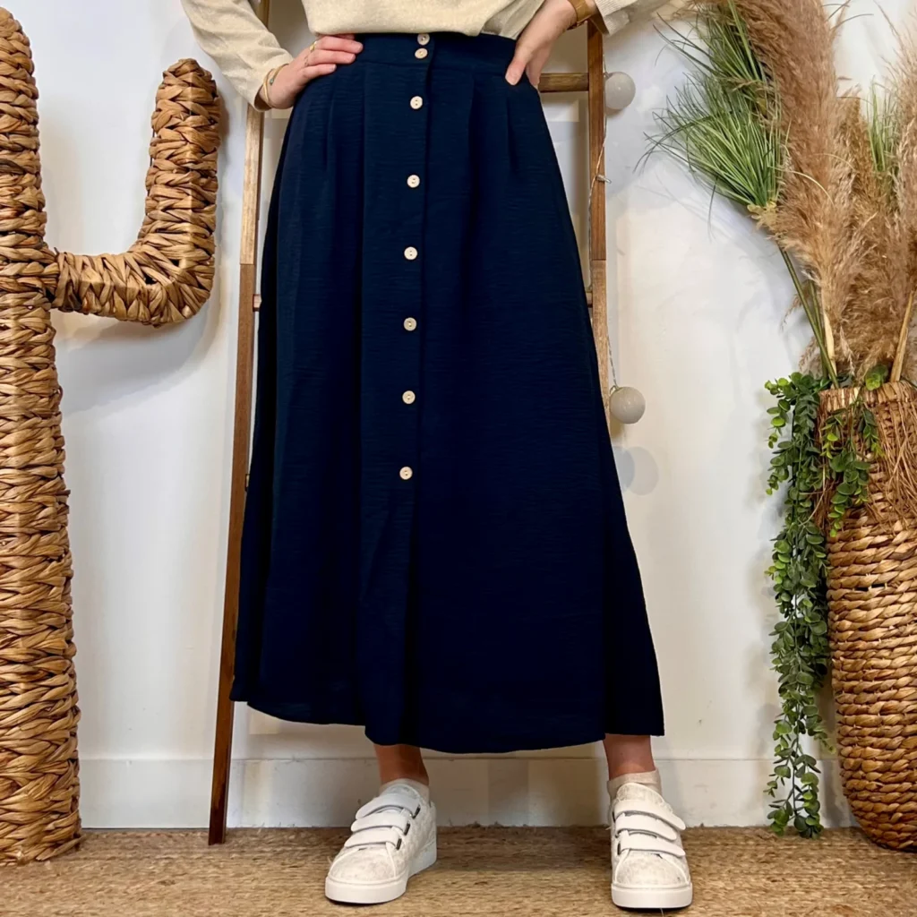 M046- Jupe boutonnée "Maëlle" (T36-T38) - marine - 38