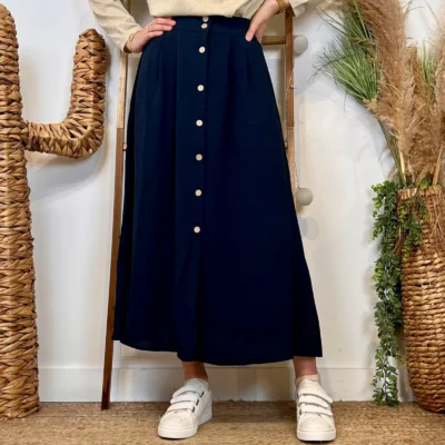 M046- Jupe boutonnée "Maëlle" (T36-T38) - marine - 38