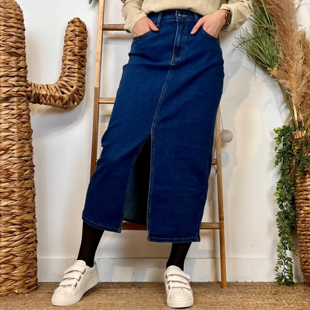 L727- Jupe fendue jean Voggo (T36-T44) - denim - 44