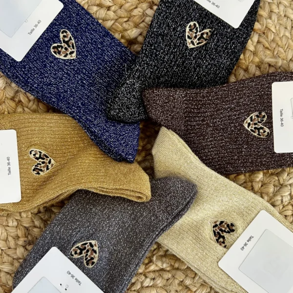 V301- Chaussettes "Cœur Léopard" - noir - taille-unique