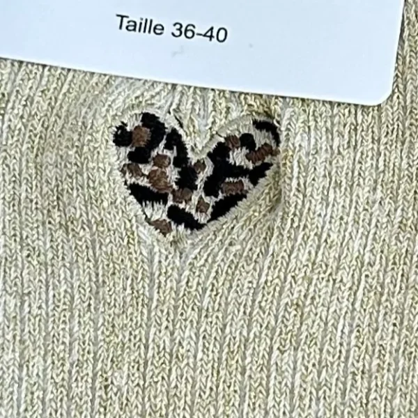 V301- Chaussettes "Cœur Léopard" - dore - taille-unique