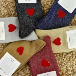 Chaussettes pailletées femme « Cœur rouge» 35-41 - moutarde - taille-unique