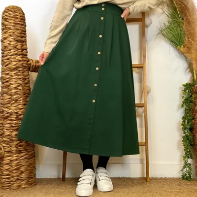 M046- Jupe boutonnée "Maëlle" (T36-T38) - vert-bouteille - 38