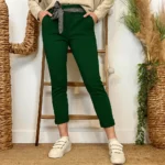 Pantalon stretch femme ceinture fantaisie T36-T50 - vert-sapin - 50
