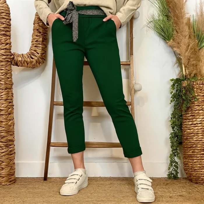 Pantalon stretch femme ceinture fantaisie T36-T50 - vert-sapin - 50