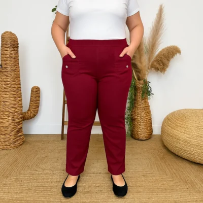 T546- Pantalon Confort Chaud Côtelé (T38-T52) - bordeaux - 56