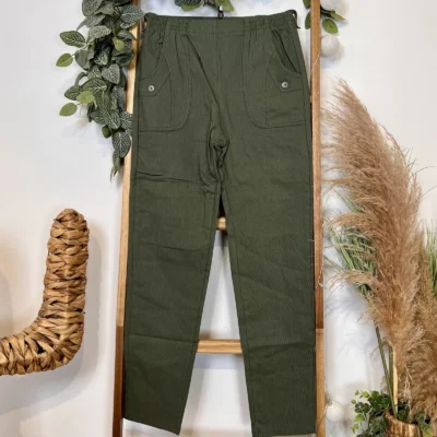 T546- Pantalon Confort Chaud Côtelé (T38-T52) - kaki - 56