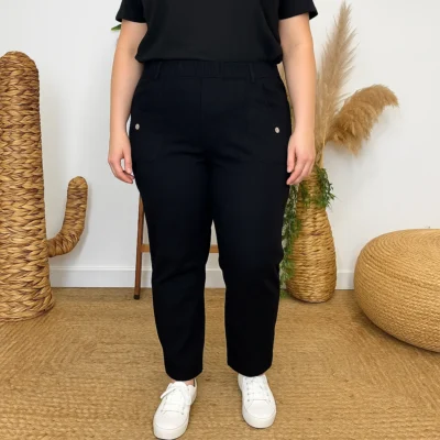 T546- Pantalon Confort Chaud Côtelé (T38-T52) - noir - 56