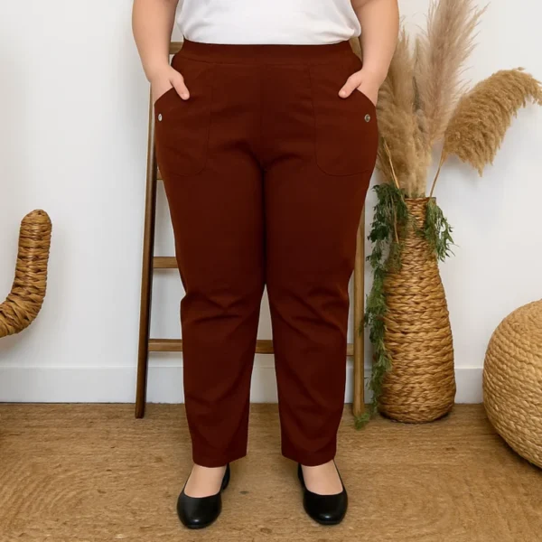 T546- Pantalon Confort Chaud Côtelé (T38-T52) - marron - 56