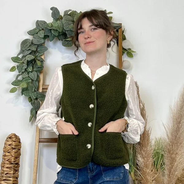 I884- Gilet sans manche moutonné (T36-T40) - kaki - 38