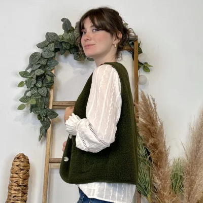 I884- Gilet sans manche moutonné (T36-T40) - kaki - 38