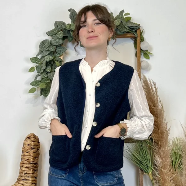 I884- Gilet sans manche moutonné (T36-T40) - marine - 38