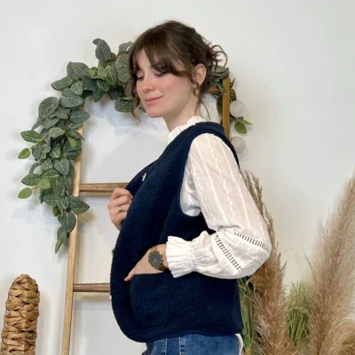 I884- Gilet sans manche moutonné (T36-T40) - marine - 38