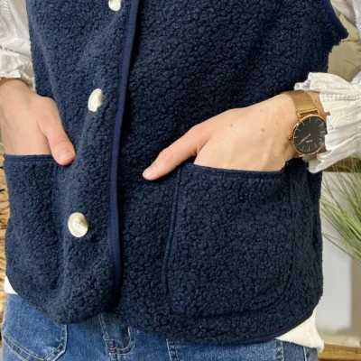 I884- Gilet sans manche moutonné (T36-T40) - marine - 38