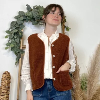 I884- Gilet sans manche moutonné (T36-T40) - rouille - 38