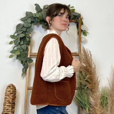 I884- Gilet sans manche moutonné (T36-T40) - rouille - 38