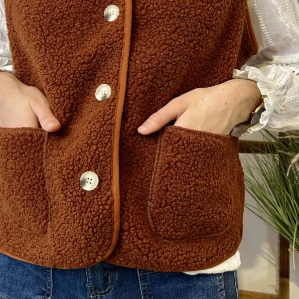 I884- Gilet sans manche moutonné (T36-T40) - rouille - 38