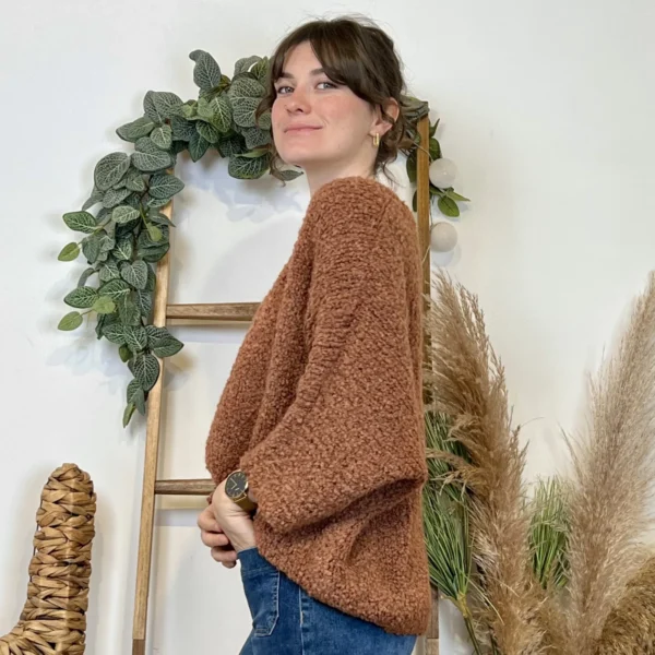 K064- Pull Oversize Maille Bouclette 🇮🇹 - rouille - taille-unique
