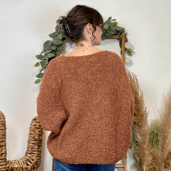 K064- Pull Oversize Maille Bouclette 🇮🇹 - rouille - taille-unique