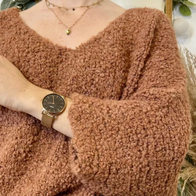 K064- Pull Oversize Maille Bouclette 🇮🇹 - rouille - taille-unique