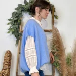 Pull femme col V maille douce « Tendance » - bleu-ciel - taille-unique-grande-taille