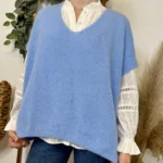 Pull femme col V maille douce « Tendance » - bleu-ciel - taille-unique-grande-taille