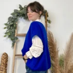 Pull femme col V maille douce « Tendance » - bleu-royal - taille-unique-grande-taille