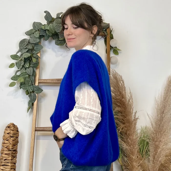 Pull femme col V maille douce « Tendance » - bleu-royal - taille-unique-grande-taille