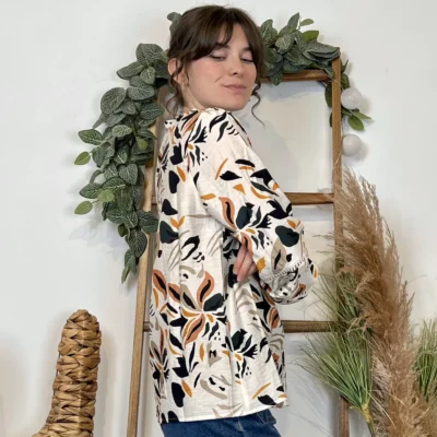 K053- Chemise imprimée feuillage (T36-T40) - beige - 38