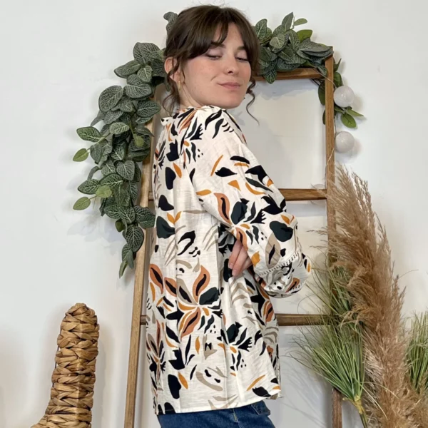 K053- Chemise imprimée feuillage (T36-T40) - beige - 38