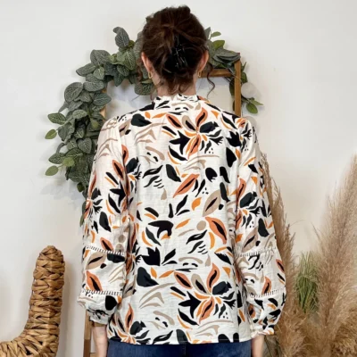 K053- Chemise imprimée feuillage (T36-T40) - beige - 38